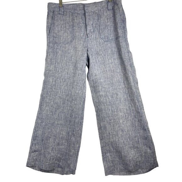 Caslon womens wide leg !00% Linen  pants large blue white fleck - Picture 1 of 7